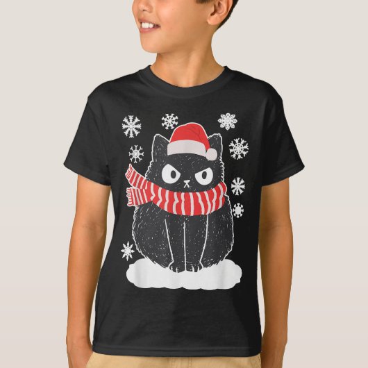 可愛い黒猫クリスマスクリスマススノーフレーク猫パジャマ Tシャツ (正面)