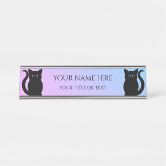 可愛い黒猫グラデーション背景 デスクネームプレート