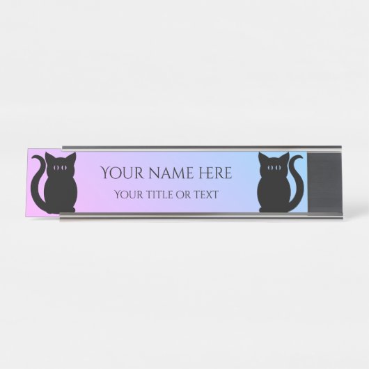 可愛い黒猫グラデーション背景 デスクネームプレート (正面)