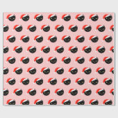 可愛い黒猫サンタ赤パターンピンクのクリスマス ラッピングペーパー (フラット)