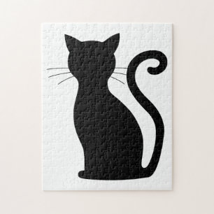 可愛い黒猫シルエットおもしろい白黒 ジグソーパズル