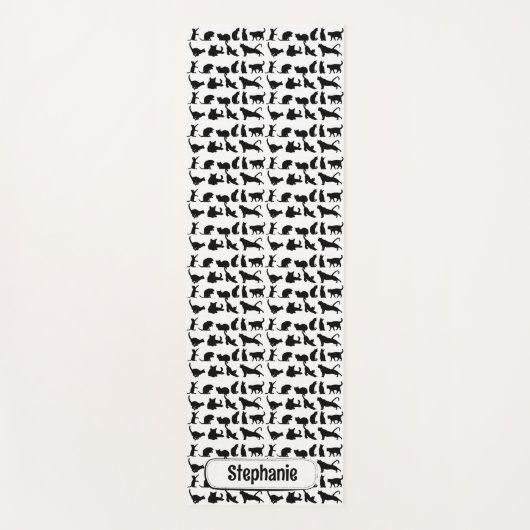 可愛い黒猫シルエットパターン名前をカスタムする ヨガマット (正面)
