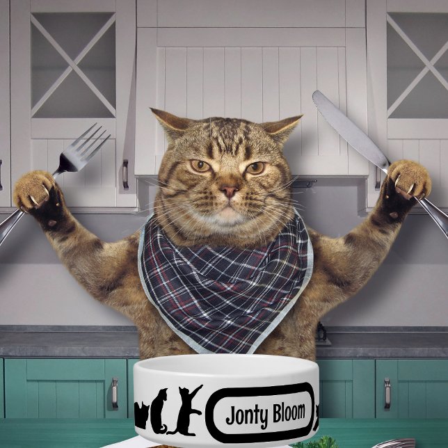 可愛い黒猫シルエットパターン猫の名前 ボウル (クリエイターアップロード済み)