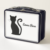 可愛い黒猫シルエット名白黒 メタルランチボックス (正面)