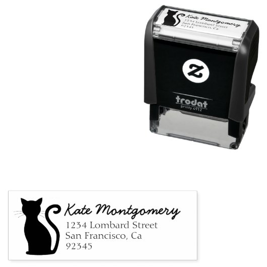 可愛い黒猫シルエット差出人住所 セルフインキングスタンプ (インサイチュ)