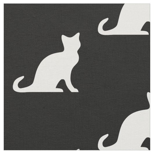可愛い黒猫シルエット織物 ファブリック (クローズアップ)