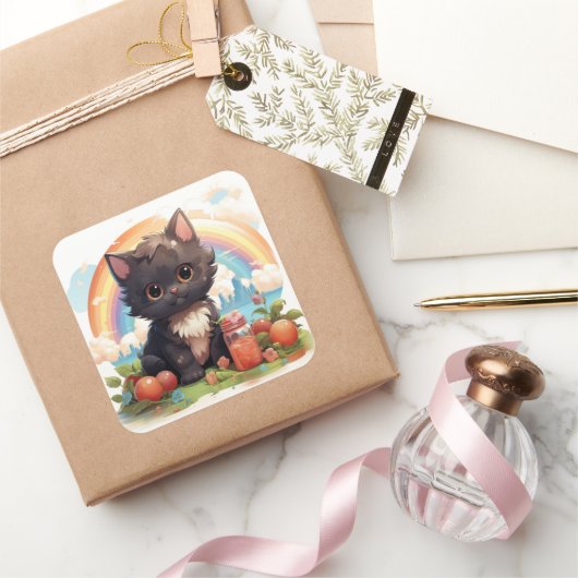 可愛い黒猫シール スクエアシール (ギフト)