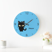 可愛い黒猫ニャーマンガ ラージ壁時計 (ホーム)