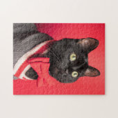可愛い黒猫ネクタイ(赤) ジグソーパズル (横)