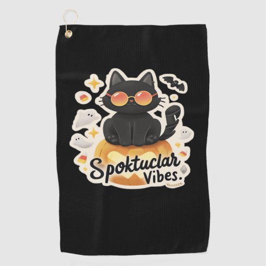 可愛い黒猫ハロウィンカボチャ特大Tシャツ ゴルフタオル (正面)