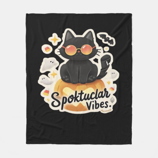可愛い黒猫ハロウィンカボチャ特大Tシャツ フリースブランケット (正面)