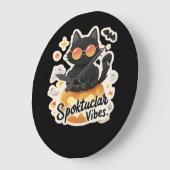 可愛い黒猫ハロウィンカボチャ特大Tシャツ ラージ壁時計 (傾斜)
