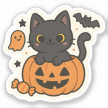 可愛い黒猫ハロウィンステッカー – かわいいカボチャ