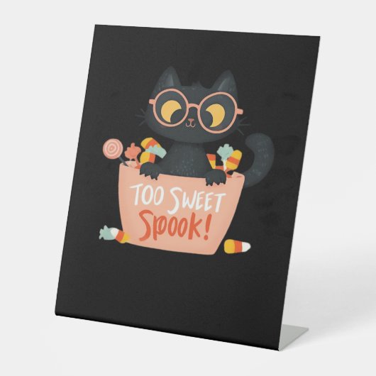 可愛い黒猫ハロウィーンキャンディ甘すぎるスポック – P 台座サイン (正面)
