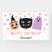 可愛い黒猫ハロウィーン誕生日名旗 横断幕 (横)