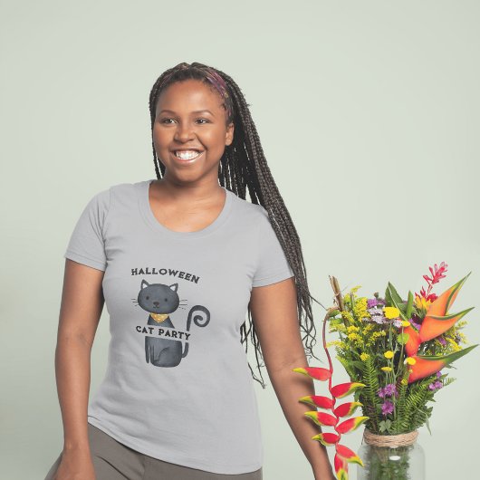 可愛い黒猫ハローウィンパーティ女Tシャツ Tシャツ