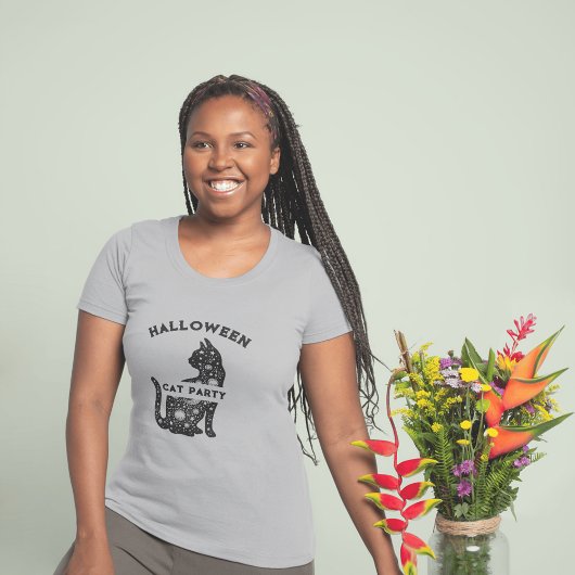 可愛い黒猫ハローウィンパーティ女Tシャツ Tシャツ