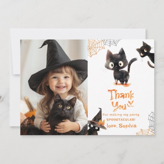 可愛い黒猫ハローウィンパーティ感謝してい写真 招待状 (正面)
