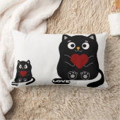 可愛い黒猫ハート枕付き ランバークッション (ブランケット)
