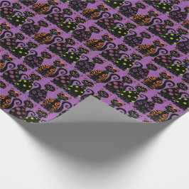 可愛い黒猫パープルハロウィンお洒落の柄 ラッピングペーパー