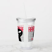 可愛い黒猫ピンク水玉模様お名前 アクリルタンブラー (左)