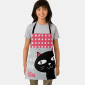 可愛い黒猫ピンク水玉模様お名前 エプロン (インサイチュ)