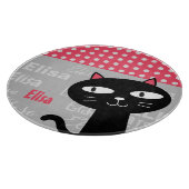 可愛い黒猫ピンク水玉模様お名前 カッティングボード (角)