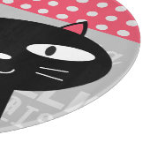 可愛い黒猫ピンク水玉模様お名前 カッティングボード (角)