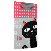 可愛い黒猫ピンク水玉模様お名前 クリップボード (右)