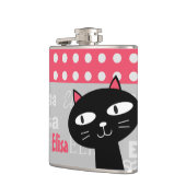 可愛い黒猫ピンク水玉模様お名前 フラスク (左)