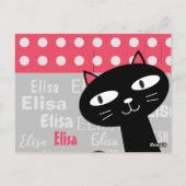 可愛い黒猫ピンク水玉模様お名前 ポストカード (裏面)