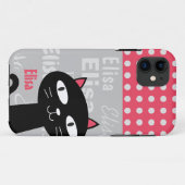 可愛い黒猫ピンク水玉模様お名前 Case-Mate iPhoneケース (裏面(横))