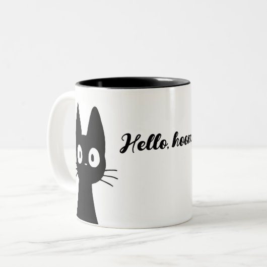 可愛い黒猫マグカップおもしろい- Hello Hooman Coffee Cup ツートーンマグカップ (正面左)