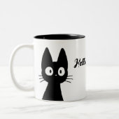 可愛い黒猫マグカップおもしろい- Hello Hooman Coffee Cup ツートーンマグカップ (左)