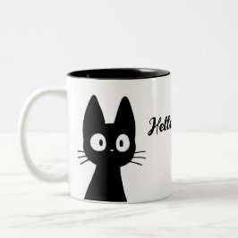 可愛い黒猫マグカップおもしろい- Hello Hooman Coffee Cup ツートーンマグカップ