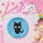 可愛い黒猫マンガの青い誕生日の子供の名前 ペーパープレート (パーティー)
