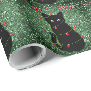 可愛い黒猫ミオウィクリスマスキラキラ ラッピングペーパー