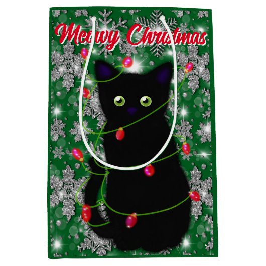 可愛い黒猫ミオウィクリスマス ミディアムペーパーバッグ (正面)