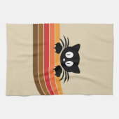 可愛い黒猫レトロなストライプ キッチンタオル (横)