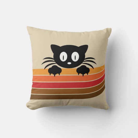 可愛い黒猫レトロなストライプ クッション (正面)