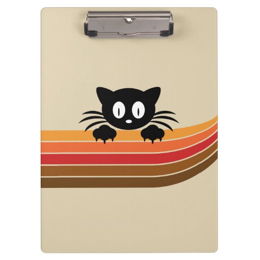 可愛い黒猫レトロなストライプ クリップボード (正面)