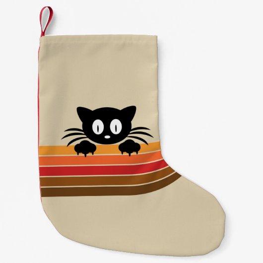 可愛い黒猫レトロなストライプ スモールクリスマスストッキング (正面)