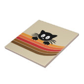 可愛い黒猫レトロなストライプ タイル (側面)