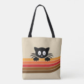 可愛い黒猫レトロなストライプ トートバッグ (裏面)