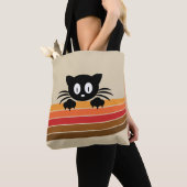 可愛い黒猫レトロなストライプ トートバッグ (クローズアップ)