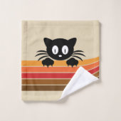 可愛い黒猫レトロなストライプ バスタオルセット (ウォッシュタオル)