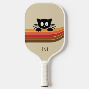 可愛い黒猫レトロなストライプ ピックルボールラケット