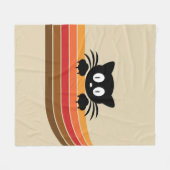 可愛い黒猫レトロなストライプ フリースブランケット (正面(横))