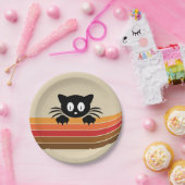 可愛い黒猫レトロなストライプ ペーパープレート (パーティー)