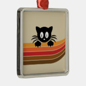 可愛い黒猫レトロなストライプ メタルオーナメント (右)